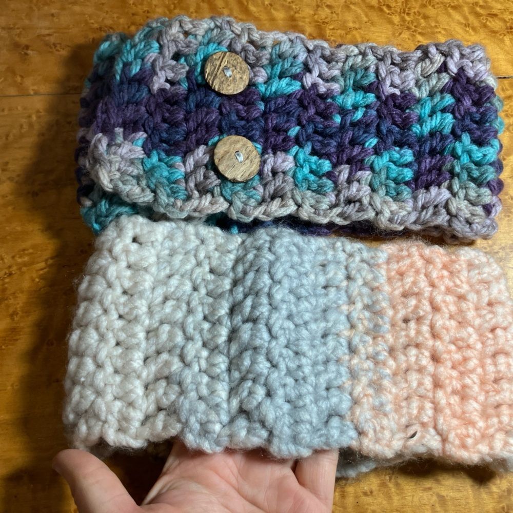 Crocheted neck warmers, two in the set, button detail on one ￼ - Picture 2 of 2